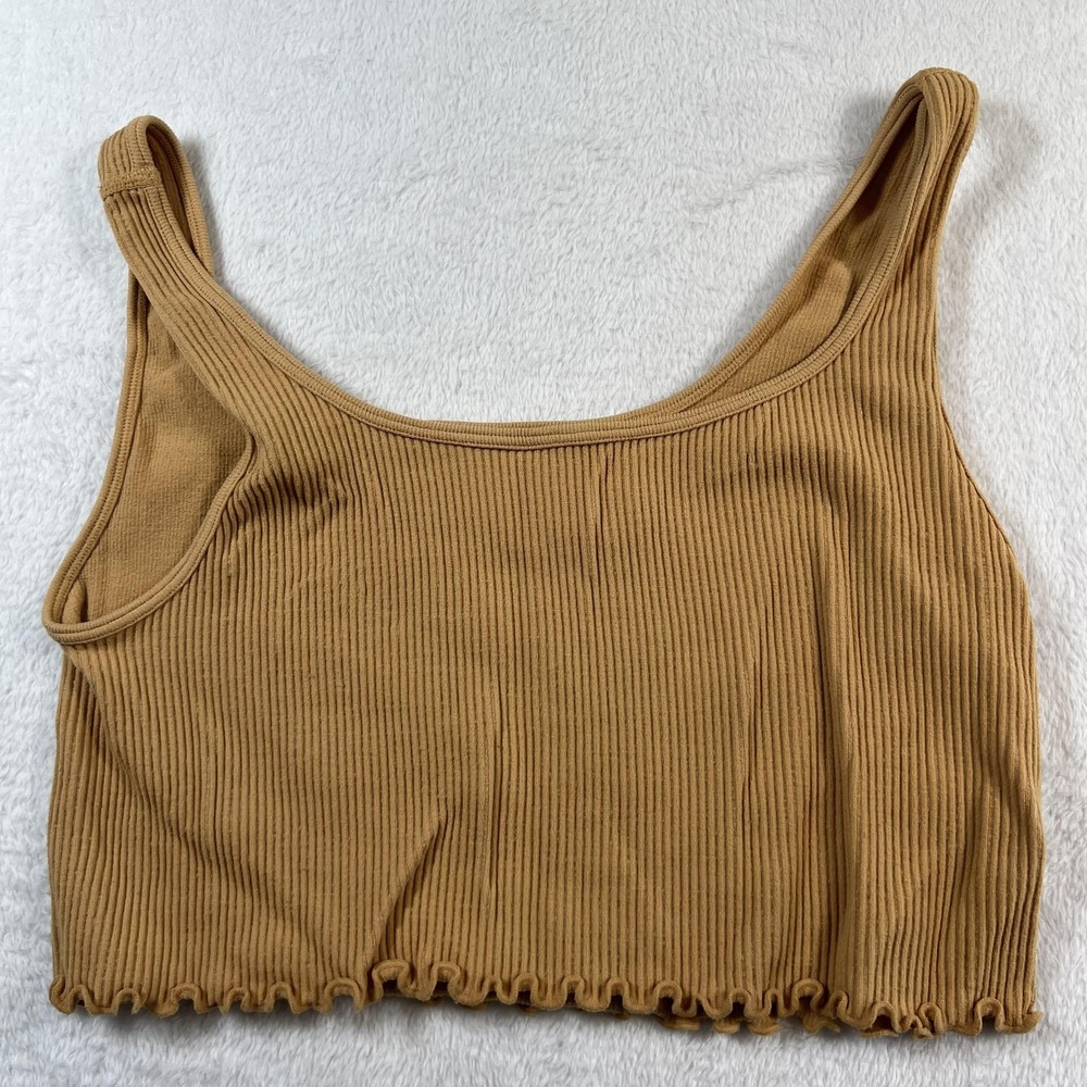 Aeropostale Tank Top Teens XL Brown Ribbed Seamless Cropped Ruffle Hem Knit